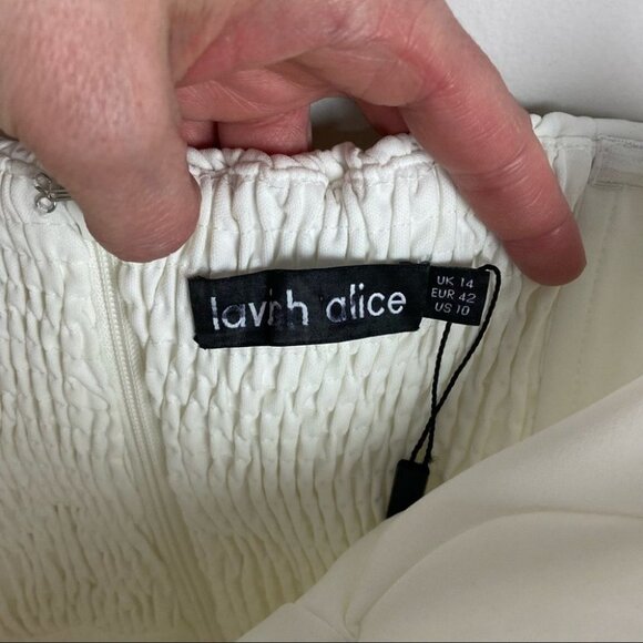 NEW Lavish Alice Bustier Corset Cocktail Dress White Size 10 Midi Asymmetrical - Picture 4 of 12